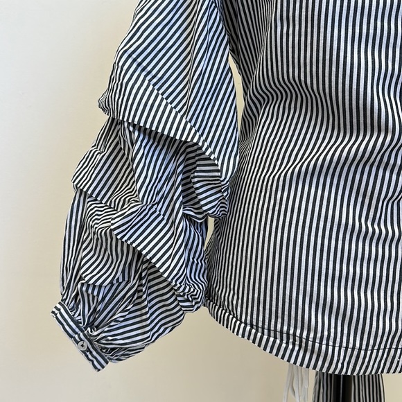 MAX Jeans Black & White Striped Blouse - Picture 12 of 14